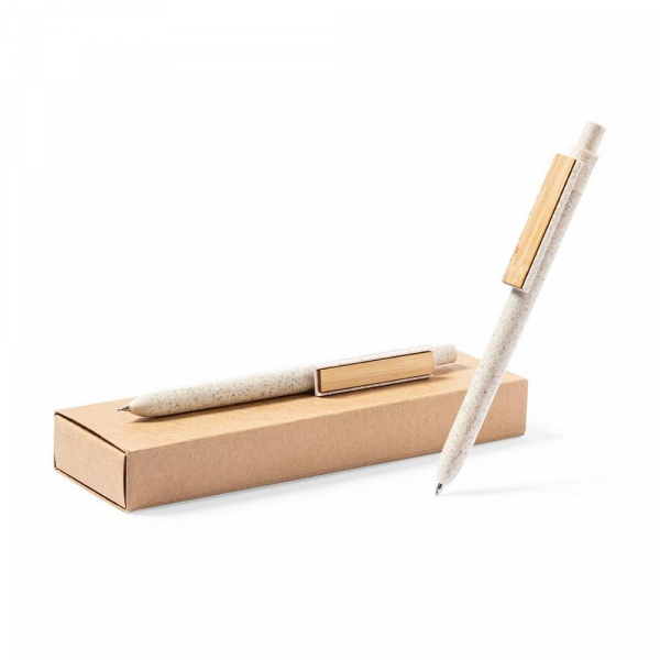 Zestaw piśmienniczy ze słomy pszenicznej, długopis i ołówek mechaniczny